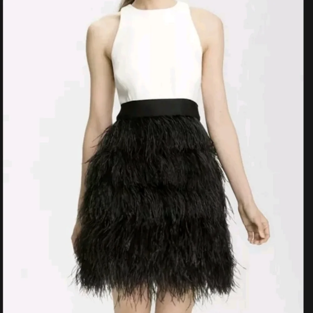 Milly Girls Minu Ostrich Feather Pink Black Formal Cocktail Dress, Size 8 - Picture 5 of 8